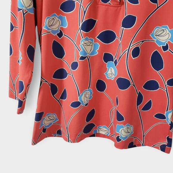 J. Mclaughlin Durham Ruffle Top Catalina Cloth Coral Pink Blue Floral Sz Medium - Picture 3 of 11